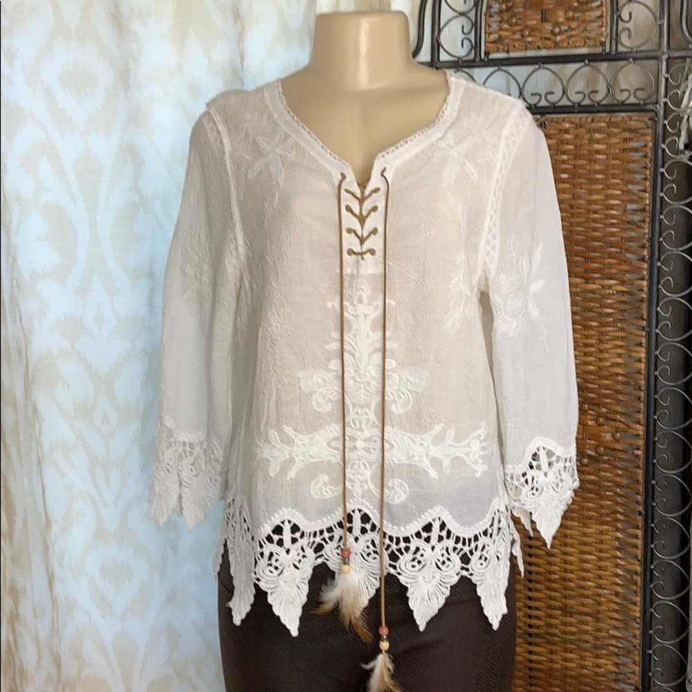 BoHo chic crocheted Fringed with feathered tie